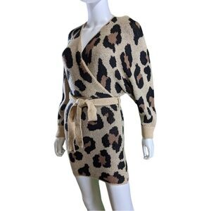 Fashion Nova Leopard Print Wrap Dress - Tan and Black